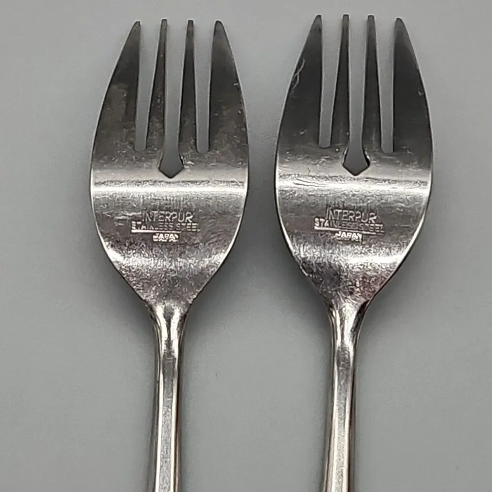Interpur Salad Forks Brown Wood-Tone Handle Stainless Japan Flatware Set/2